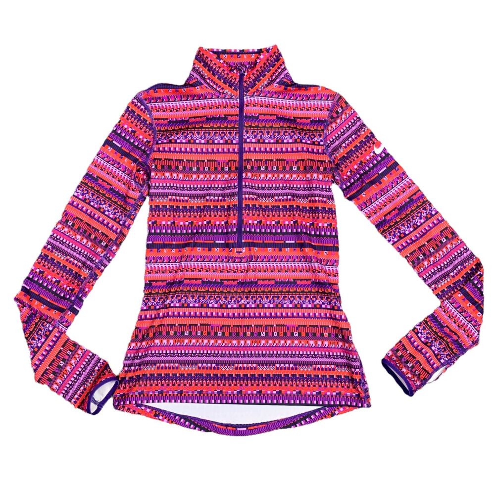 Nike Womens Pullover Top Shirt Dri Fit Geo Print Half Zip Long Sleeve Small